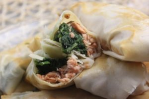 springrolls spinach salmon