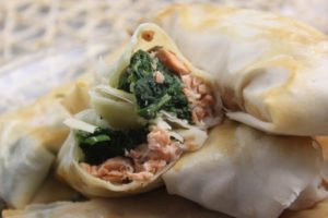 springrolls spinach salmon